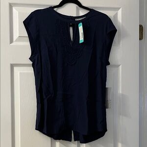 Daniel Rainn Navy Blouse with Embroidered Detail